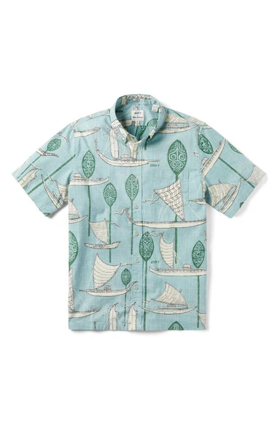 Shop Reyn Spooner South Pacific Voyagers Cotton Blend Button-down Shirt In Aquifer