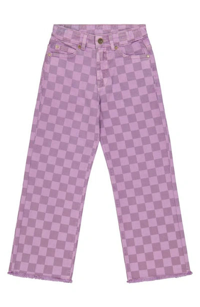 The New Kids' Jania Checker Stretch Organic Cotton Wide Leg Jeans In Light Purple