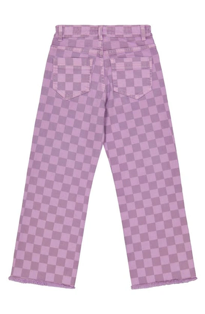 The New Kids' Jania Checker Stretch Organic Cotton Wide Leg Jeans In Light Purple