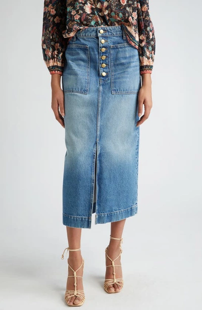 Shop Ulla Johnson The Bea Denim Midi Skirt In Danube Medium Indigo Wash