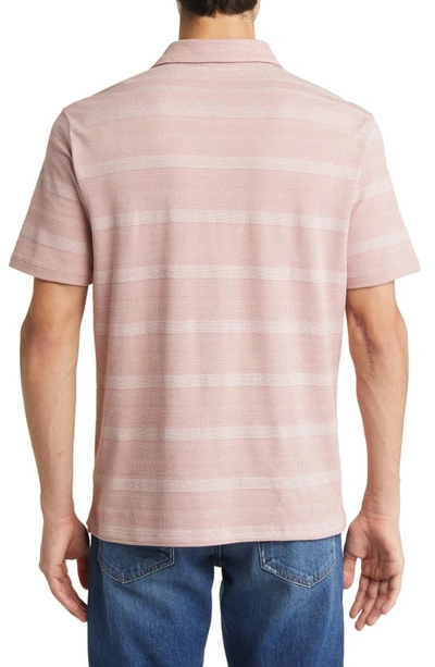 Robert Barakett Rocky Stripe Quarter Zip Cotton Polo In Coral Tulip