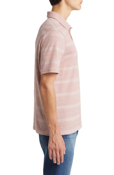 Robert Barakett Rocky Stripe Quarter Zip Cotton Polo In Coral Tulip