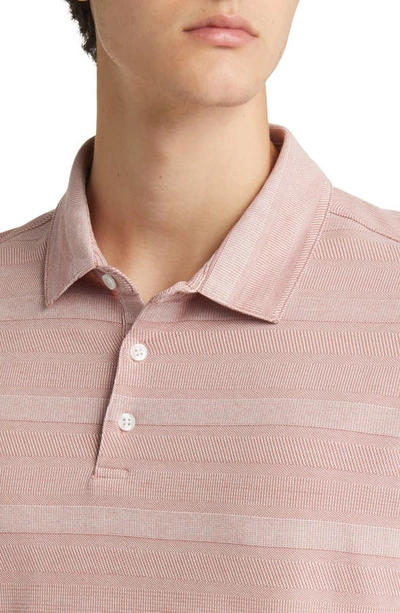 Robert Barakett Rocky Stripe Quarter Zip Cotton Polo In Coral Tulip