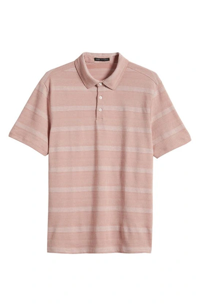 Robert Barakett Rocky Stripe Quarter Zip Cotton Polo In Coral Tulip