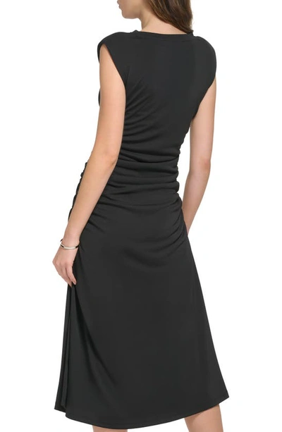 Shop Dkny Ruched A-line Dress In Black