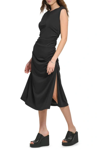 Shop Dkny Ruched A-line Dress In Black