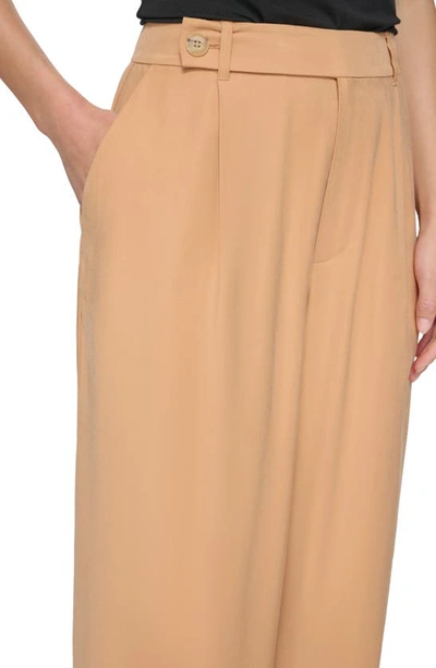 Shop Dkny Frosted Wide Leg Twill Trousers In Saddle Tan