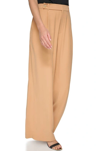 Shop Dkny Frosted Wide Leg Twill Trousers In Saddle Tan