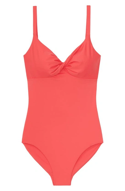Shop Lafayette 148 Twist One-piece Swimsuit In Vibrant Coral