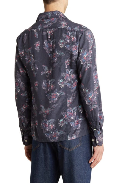 Shop Corridor Novella Floral Print Long Sleeve Button-up Shirt In Navy