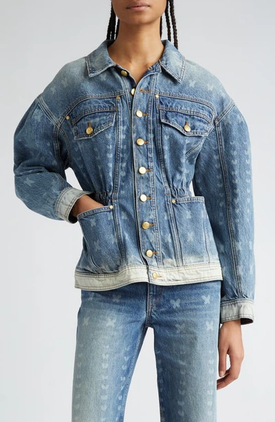 Shop Ulla Johnson Odette Puff Sleeve Denim Jacket In Etched Arashi Wash