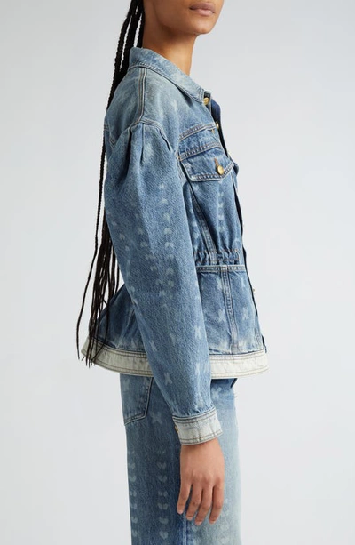 Shop Ulla Johnson Odette Puff Sleeve Denim Jacket In Etched Arashi Wash