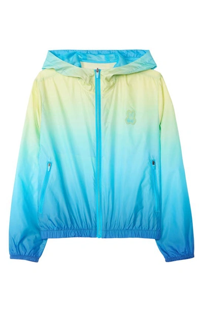 Shop Psycho Bunny Kids' Ombré Water Repellent Zip-up Hooded Jacket In Atomic Blue