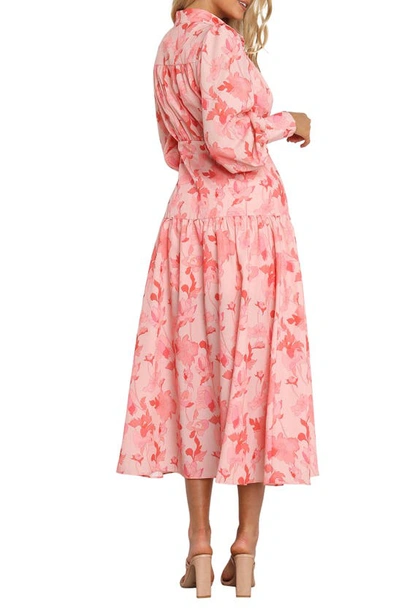 Petal And Pup Forever Print Long Sleeve Tiered Midi Dress In Pink