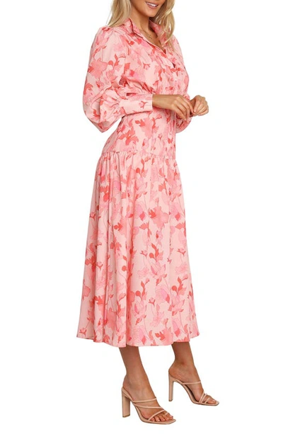 Petal And Pup Forever Print Long Sleeve Tiered Midi Dress In Pink