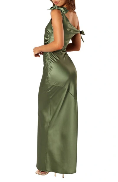 Petal And Pup Petal & Pup Selma One-shoulder Satin Gown In Olive