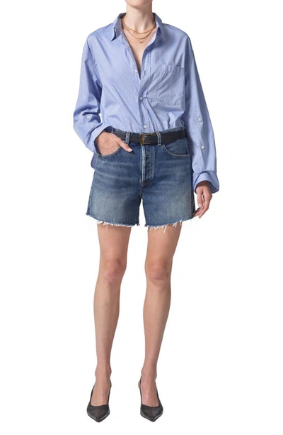 Shop Citizens Of Humanity Kayla Oversize Poplin Button-up Shirt In Blue End On End