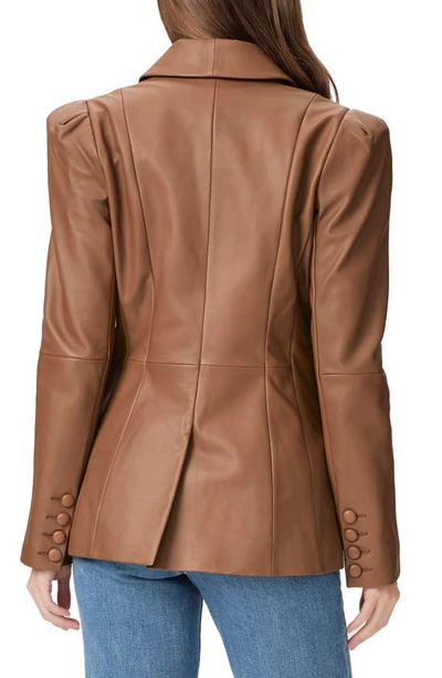 Shop Paige Ciarra Puff Shoulder Leather Blazer In Dark Argan