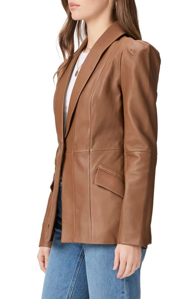 Shop Paige Ciarra Puff Shoulder Leather Blazer In Dark Argan