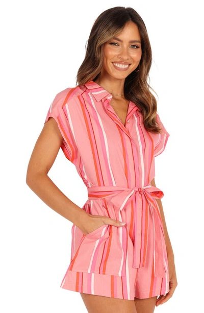 Petal And Pup Womens Addie Tie Waist Romper In Pink Stripe