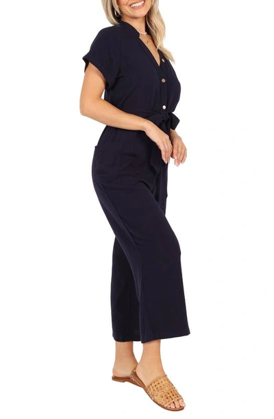 Petal And Pup Archie Tie Waist Linen Jumpsuit In Navy
