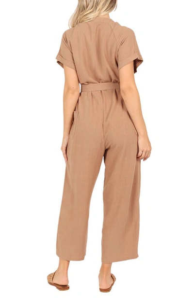 Petal And Pup Ayla Linen Jumpsuit In Mocha