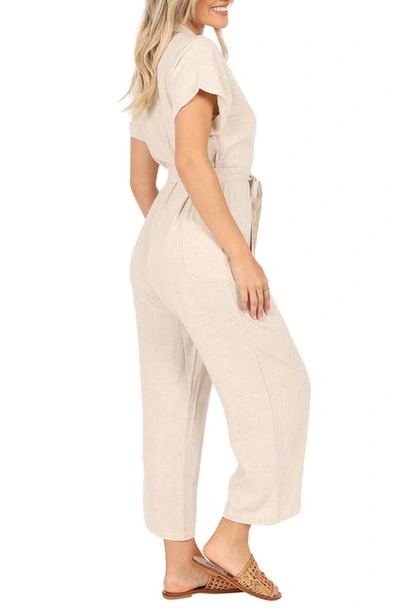 Shop Petal And Pup Petal & Pup Archie Tie Waist Linen Jumpsuit In Oat