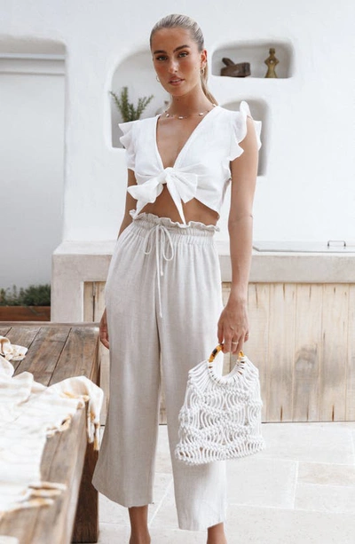 Petal And Pup Hawthorne Linen Blend Wide Leg Crop Pants In Beige