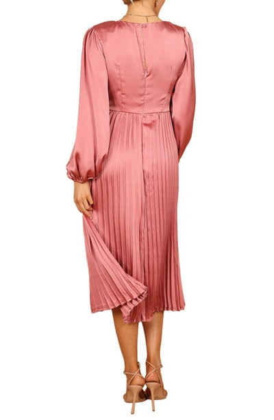 Petal And Pup Noelle Long Sleeve Pleated Satin Midi Dress In Blush