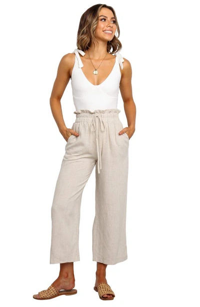 Petal And Pup Hawthorne Linen Blend Wide Leg Crop Pants In Beige