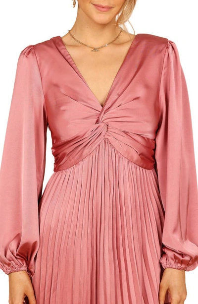 Shop Petal And Pup Petal & Pup Noelle Long Sleeve Pleated Satin Midi Dress In Blush