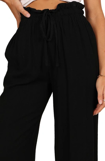 Petal And Pup Hawthorne Linen Blend Wide Leg Crop Pants In Black