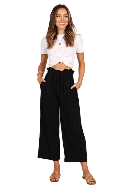 Petal And Pup Hawthorne Linen Blend Wide Leg Crop Pants In Black