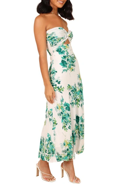 Petal And Pup Teagan Floral Print Cutout Strapless Maxi Dress In Green Floral