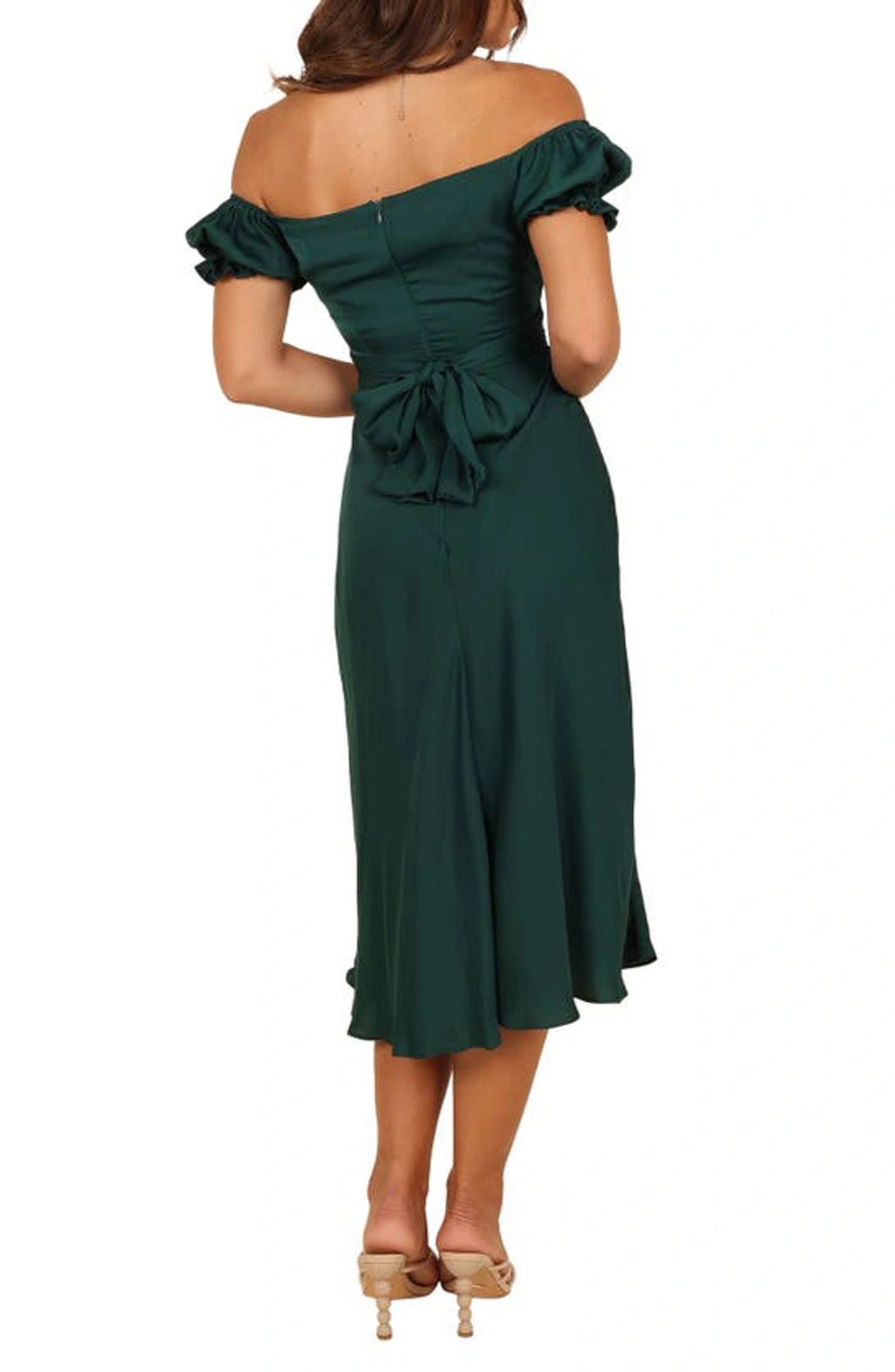 Mickenna Frill Tie Back Midi Dress In Emerald