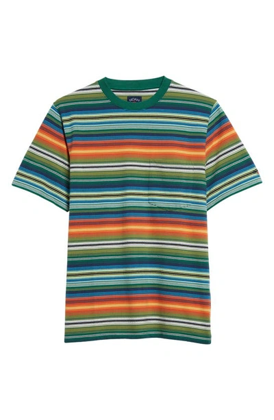 Shop Noah Stripe Cotton Pocket T-shirt In Green Multi
