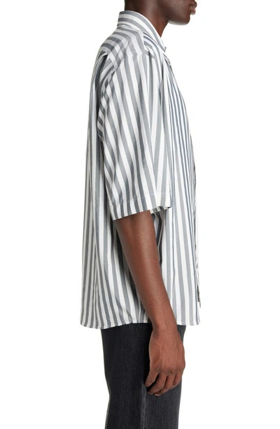 Shop Acne Studios Embroidered Logo Stripe Button-up Shirt In Black/ White