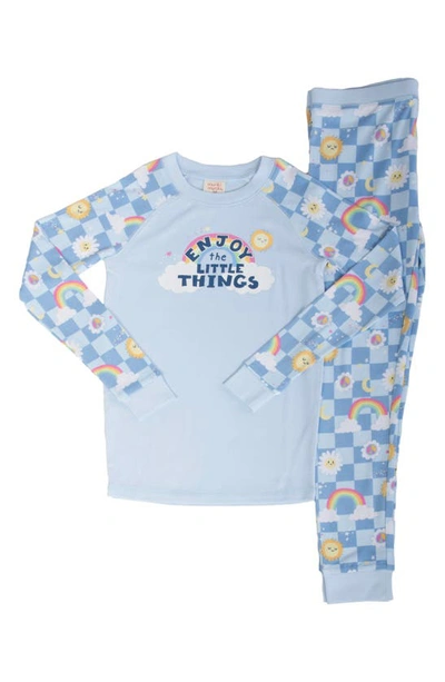 Shop Munki Munki Kids' Little Things Fitted Two-piece Pajamas In Light Blue