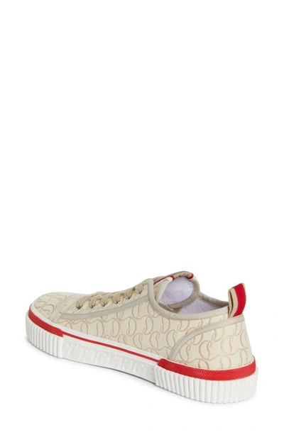 Christian Louboutin Low Top Sneakers With Red Monogram In Natural