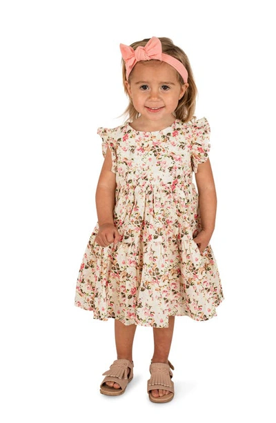 Popatu Kids' Floral Ruffle Cotton Tiered Party Dress In White Multi