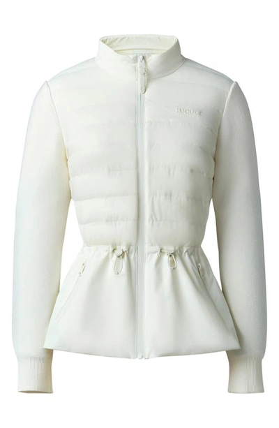 Shop Mackage Laika Mixed Media Peplum Down Jacket In Cream