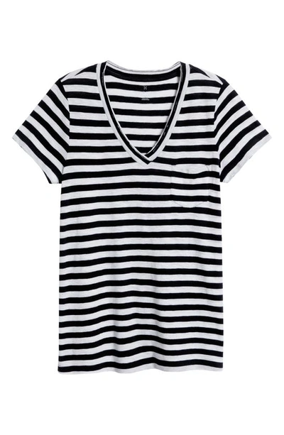 Shop Caslon (r) V-neck Short Sleeve Pocket T-shirt In Navy Blazer White Charm Stripe