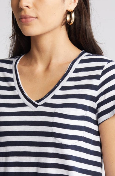 Shop Caslon (r) V-neck Short Sleeve Pocket T-shirt In Navy Blazer White Charm Stripe