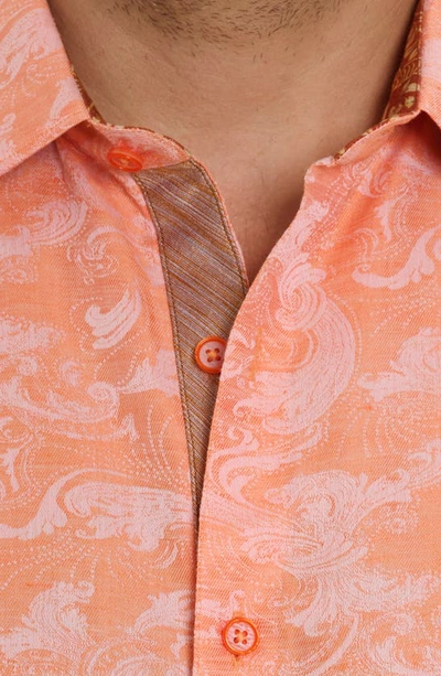 Shop Robert Graham Poseidon Short Sleeve Linen & Cotton Jacquard Button-up Shirt In Orange