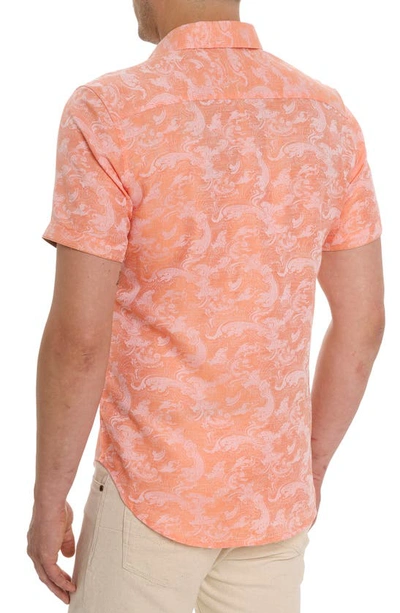 Shop Robert Graham Poseidon Short Sleeve Linen & Cotton Jacquard Button-up Shirt In Orange