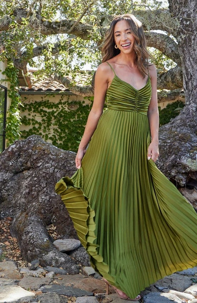 Petal And Pup Naira Pleated Maxi Dress In Palm Green