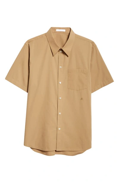 Shop Helmut Helmut Lang Classic Short Sleeve Cotton Button-up Shirt In Trench