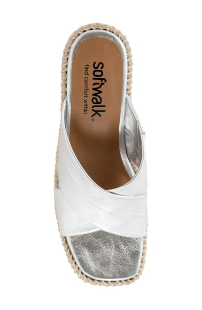 Softwalk Hastings Espadrille Platform Wedge Slide Sandal In Silver Metallic