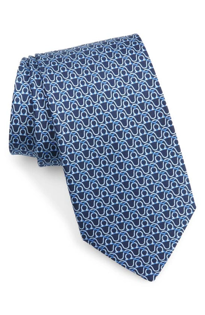 Ferragamo Gancini Print Silk Tie In Marine
