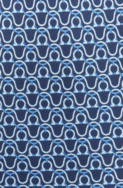 Ferragamo Gancini Print Silk Tie In Marine